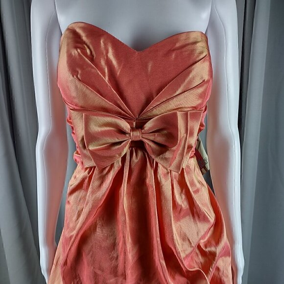 Pretty Maids Mango Color Shimmer Strapless Midi Formal Dress Size 14 (NWT) - Picture 2 of 9